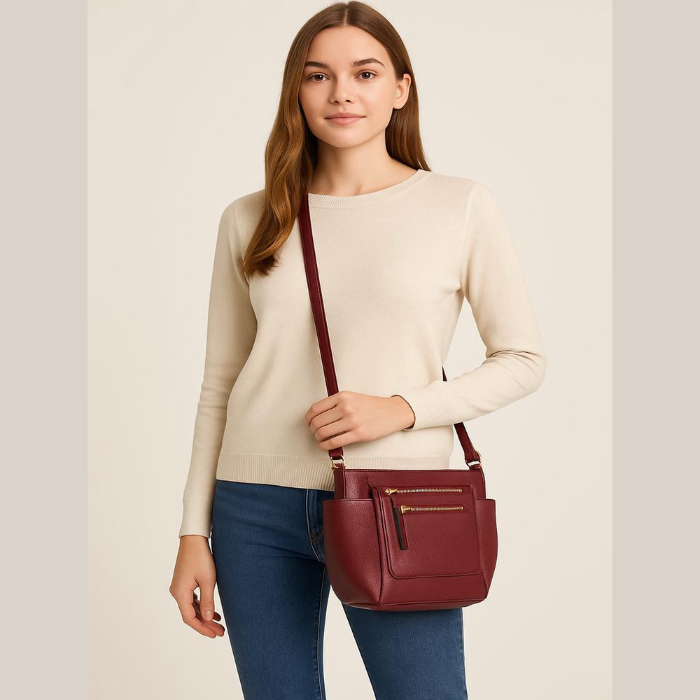 Liz Claiborne Burgundy **Crossbody Bag** Gold Hardware